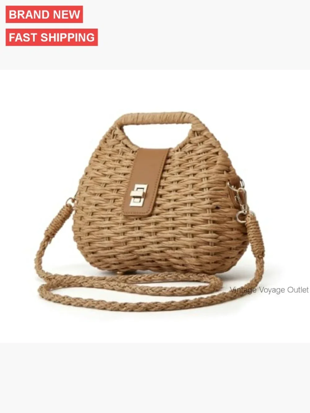 Straw Tote Bag Hobo Crossbody Shoulder Purse Summer Beach Handbag - Picture 2 of 7